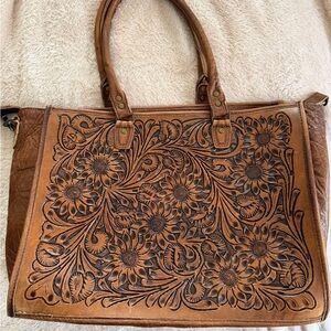 American Darling Tan Floral Embossed Tote